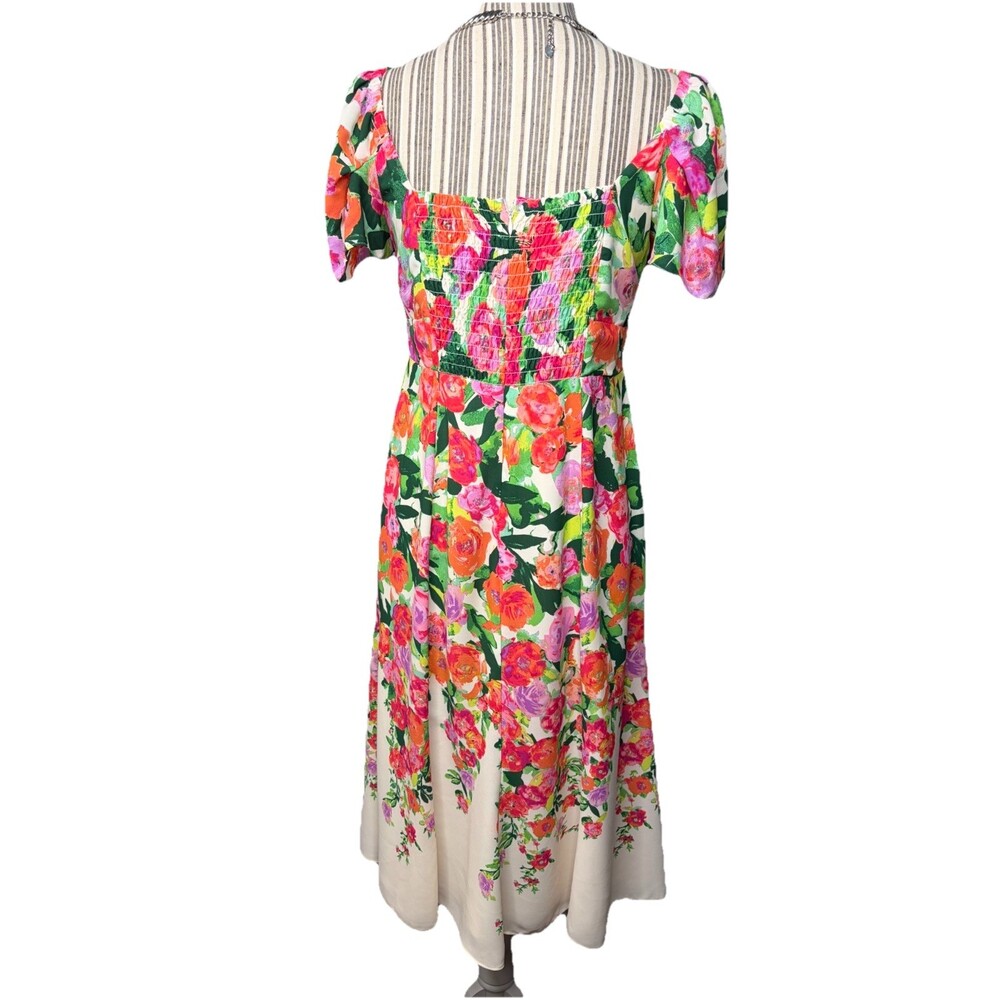 Maggy London Womens Floral Orange Pink Fit Flare Dress 4 White Wedding Cocktail - Picture 2 of 4
